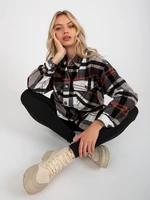 Beige-black plaid T-shirt with pockets