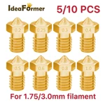 5/10pcs 3D Printer V6 M6 Threaded Brass Nozzle 0.2/0.25 0.3/0.4/0.5/0.6/1.0mm for 1.75/3.0mm Filament E3D V5 V6 Hotend Extruder
