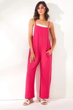 Olalook Women's Fuchsia Pocket, Straps, Loose, Flowy Jumpsuit