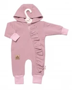 Teplákový overal s volánkem a kapucí GIRL, Baby Nellys, pudrový, vel. 56 (1-2m)