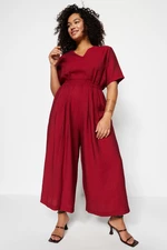 Trendyol Curve Claret Red Woven Overalls with an Elastic Waist