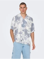 White and blue mens patterned short sleeve shirt ONLY & SONS D - Men