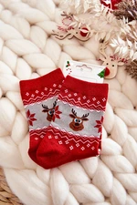 Women's Christmas Socks Shiny Reindeer Red and Grey