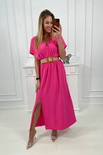 Long dress with a decorative belt of pink color