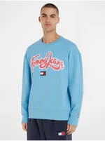 Light Blue Mens Sweatshirt Tommy Jeans College Pop Text Crew - Men