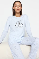 Trendyol Light Blue 100% Cotton Tshirt-Pants Knitted Pajama Set