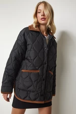 Happiness İstanbul Women's Black Polo Neck Pocket Quilted Coat