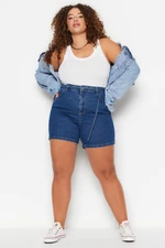 Trendyol Curve Dark Blue High Waist Straight Denim Shorts With Belt&Bermuda