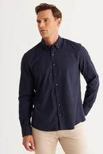 ALTINYILDIZ CLASSICS Men's Navy Blue Slim Fit Slim Fit Button-down Collar Cotton Gabardine Shirt