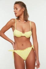 Trendyol Yellow Gingham Textured Frilly Bikini Bottoms