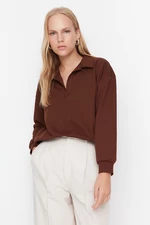 Trendyol Brown Regular/Normal fit Basic Polo Collar Regular, Thin Knitted Sweatshirt