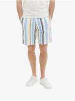 Tom Tailor White and Blue Mens Striped Shorts - Men