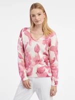 Orsay Pink and white women's floral sweater - Women
