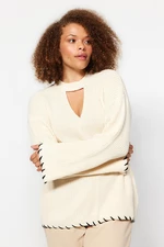 Trendyol Curve béžové okno/vystrihnutý detailný sveter Tricot Knitwear