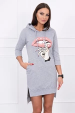 Dress with longer back and coloured grey print