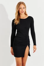 Cool & Sexy Women's Christmas Black Front Gathered Zippered Camisole Mini Dress