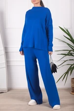 armonika Women's Saks Stand-Up Collar Spanish Leg Knitwear Suit