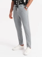 Ombre Men's knitted pants with elastic waistband - light grey