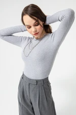 Lafaba Women's Gray Corduroy Long Sleeve Crop Top
