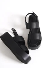 Capone Outfitters Capone Women's Chunky Double Strap Wedge Heels Black Women's Flatform Sandals Capone Outfitters Capone Women's Chunky Double Strap Wedge Heels Black Women's Flatform Sandals