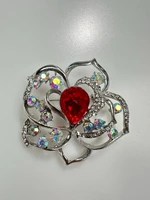 Brooch XZ459-167 Silver + Red