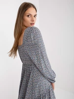 ZULUNA blue midi dress with print and long sleeves