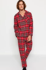 Trendyol Men's Red Regular Fit Plaid Weave Pajamas Set.