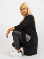 Black long blouse plus size with inscriptions