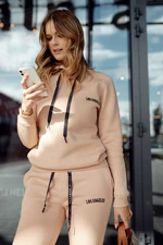 Warm women's tracksuit with the inscription "Los Angeles" beige color