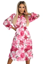 Pleated midi dress with buttons and long sleeves Numoco
