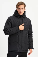 River Club férfi fekete kapucnis víz és szélálló sport télikabát & kabát & parka