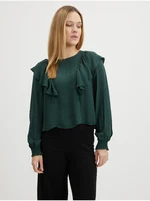 Dark Green Women's Patterned Blouse with Balloon Sleeves VILA P - Ladies