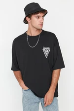 Trendyol Men's Black Oversize Short Sleeve Printed 100% Cotton T-Shirt