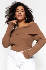 Trendyol Curve Mink Carmen Collar Knitwear Sweater