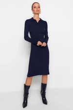 Trendyol Navy Blue Midi Knitwear Polo Neck Dress