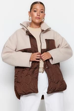 Trendyol Brown-Multicolored Oversized Plush Detailed, Water-Repellent Quilted Inflatable Coat