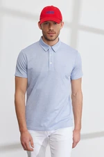 AC&Co / Altınyıldız Classics Men's Blue-white Easy to Iron Slim Fit Slim Fit Polo Neck Short Sleeved Jacquard T-Shirt.
