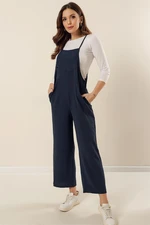 By Saygı Navy Blue with Straps and Side Pockets Ayrobin Gardener Jumpsuit