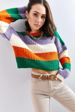 Bianco Lucci Women's Split Crop Knitwear Sweater