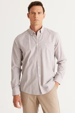 AC&Co / Altınyıldız Classics Men's Coffee-White Slim Fit Slim Fit Button-down Collar Cotton Striped Shirt