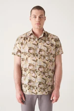 Avva Men's Khaki Printed Short Sleeve Trill Shirt