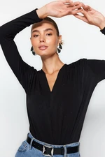 Trendyol Black Stone Printed Double Breasted Collar Long Sleeves Padded Flexible Knitted Snaps Body