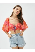 Koton Chiffon Crop Blouse with Balloon Sleeves Gippes