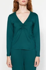 Trendyol Dark Green Shirred Detailed Viscose Knitted Pajamas Set