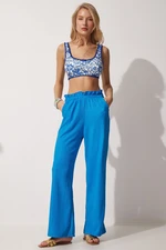 Happiness İstanbul Women's Blue Wide Leg Loose Trousers