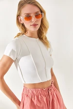 Olalook Women's Ecru Patchwork Short Sleeve Blouse