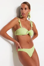 Trendyol Green Gingham Textured Regular Leg Bikini Bottom