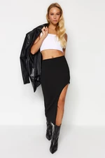 Trendyol Black Crepe Fabric Pencil Midi Knitted Skirt With Slit Detail