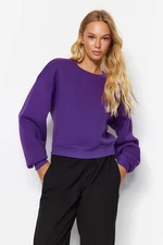Trendyol Purple Comfort Fit Crop Basic Crew Neck Thick Fleece Knitted Sweatshirt