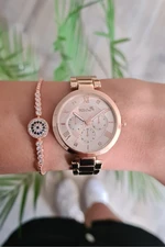 Polo Air Roman Numeral Women's Wristwatch and Zircon Stone Evil Eye Bracelet Combination Copper Color